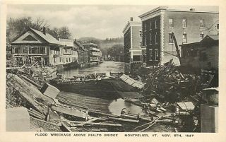 VT Montpelier Flood Wreckage Rialto Bridge 1927 T3952