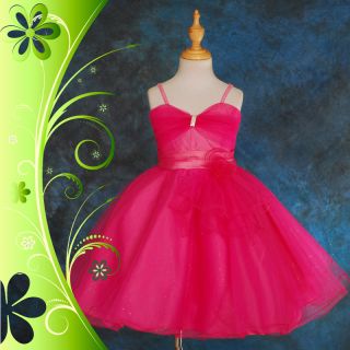Hot Pink Tulle Ruffle Formal Dress Wedding Flower Girl Party Occasion