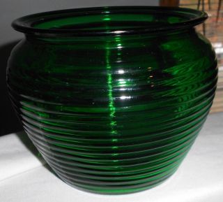 Green Depression Glass Planter Vintage Glass Vase Planter Forest Green
