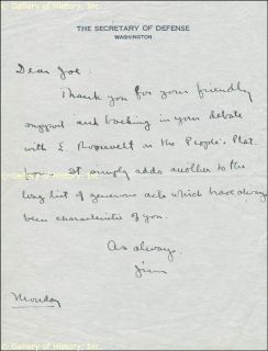 James V Forrestal Autograph Letter Signed