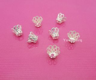  Lots 100 Pcs Silver Plated Metal Flower Cup Bead Caps 8mm