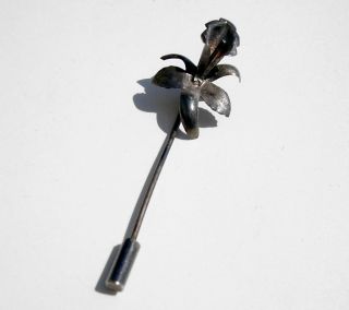 Old Antique Ladys Sterling Silver Flower Lapel Pin