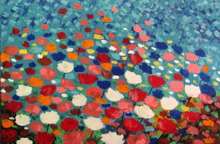 Happy Flowers Textured Original Acrylic Painting Poppy Field Poppies