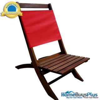 Folding Picnic Chair w Red Canvas Bentley Brown Wood Outdoor Beach