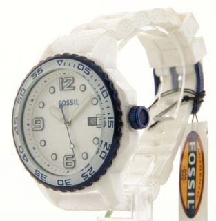 Fossil Mens CE5013 Ceramic Case Silicone Band Date Watch Sport New