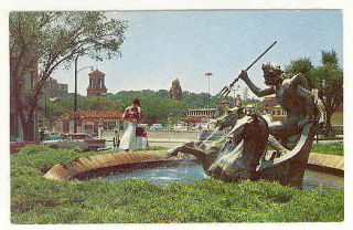Neptune Fountain Country Club Kansas City MO Postcard