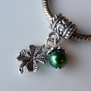 St. Patrick Irish Four Leaf Clover Pearl Charm Spacer Bead for