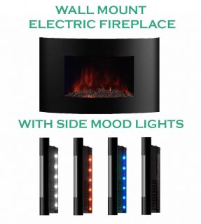 New Electric Fireplace Heater with Side Mood Lights Curved Glass with
