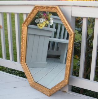  VICTORIAN ORNATE LARGE 34 GOLD CARVED OCTAGON WOOD FRAME MIRROR