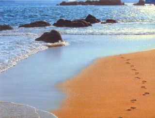 Footprints on Beach Personalized Name Background Print