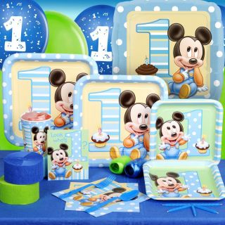 MICKEY MOUSE 1ST FIRST BIRTHDAY PARTY PACK FOR 16 PARTYWARE PARTY