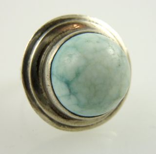 Vintage Fred Davis Signed 1940s Mexican Silver Pale Turquoise Ring