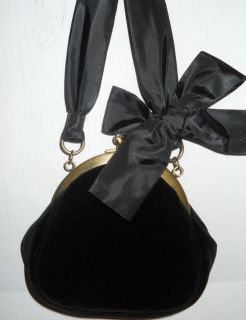Franchi Evening Bag Purse Black Velvet with Rhinestone Clasp Bow Strap
