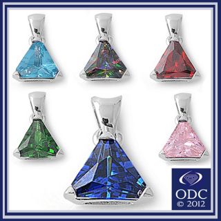  Gemstone Triangle Solitaire 925 Sterling Silver Pendant