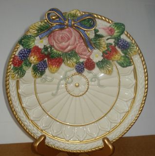 Fitz and Floyd Decorative Plate w Bow Berries Flowers White and Gold