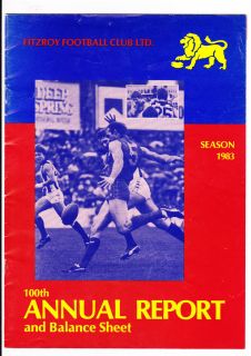 Fitzroy Lions Football Club 1983 Season 100th Annual Report Balance