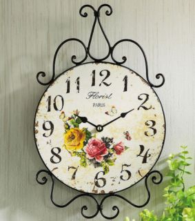   Style Scrolled Rose Wall Clock Country Floral Decor French Country
