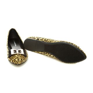  Suede Pointy Toe Cheetah Animal Gold Bow Buckle Flat