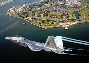 Air Force F 22A Raptor flies over Fort Monroe, Virginia in 2001