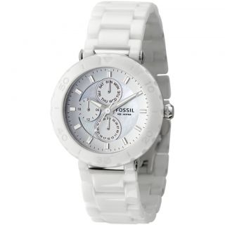 Fossil CE1000 White Ceramic Band Authentic Stainless Steel Womens
