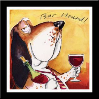 Bar Hound Dog Wine Art Framed Matted Tracy Flickinger
