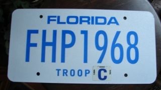  White Florida State Trooper FHP 1968 Troop C License Plate Tag