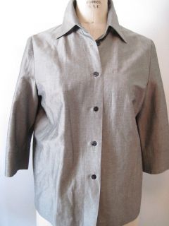 Ann Freedberg Gray Green Rayon Linen Button Front Shirt Jacket 6