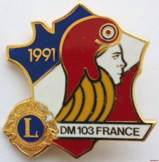 Lions Club Pin 1991 DM 103 France Lady Face Blonde Red Helmet French