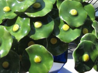 Green Delicate Ceramic Flowers Handmade in Boleslawiec Poland