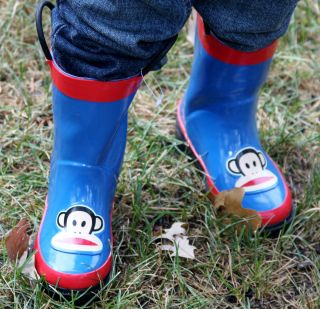 New Paul Frank Red Blue Rain Boots Mukluks with Monkey Size 7 8 or 5 6