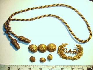 Old Vintage Gar Civil War Items Buttons Pin and Cavalry Hat Cord Band