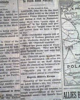1944 Newspaper Operation Valkyrie Adolph Hitler Bombing