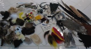 Huge Lot Fly Fishing Tying Material Feathers Tools Fur Quills Vice