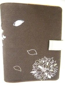 Franklin Covey Brown Canvas Embroidered Flower Womens Day Planner