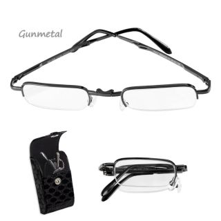 Compact Folding Reading Glasses Gold Silver or Gunmetal Powers 1 00 3