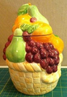 fruit basket ceramic cookie jar very colorful
