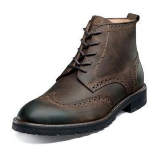 Florsheim Mens Gaffney Brown Chocolate Leather Wing Tip Dress Boot