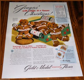  GOLD MEDAL FLOUR Christmas Baking AD Gingerbread Cookies Vintage Food