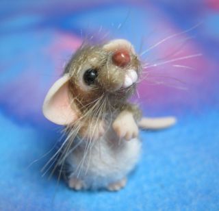  8ths Tiny Furred Toothy Baby Wild Mouse OOAK Sculpt Ann Galvin