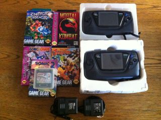  Game Gear Black Handheld Systems w Power Adapters and 5 Games
