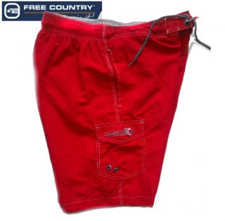 Free Country Swim Board Surf Shorts Size M Red