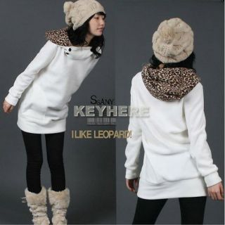 K0E1 Womens Autumn Long Coat Leopard Hoodies Sweatshirt Top Parka