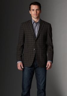 Hickey Freeman Mens Sterling Collection Brown Plaid Sportcoat