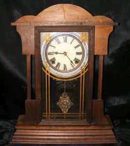 Antique Mahogany Sessions Clock Co Forestville Conn USA Key Mantel