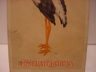 Vintage 1920 Congratulations on New Baby w Infant Girl Riding A Large