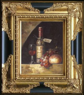Hamilton French Village Wine Cellar Original Oil Painting Wood Frame