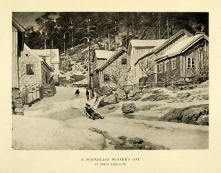  Print Norway Scandinavia Village Frits Thaulow Sled Winter Pine