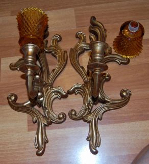 Home Interior Homco Vintage Gold Sconces with Vintagevotive Cups Amber