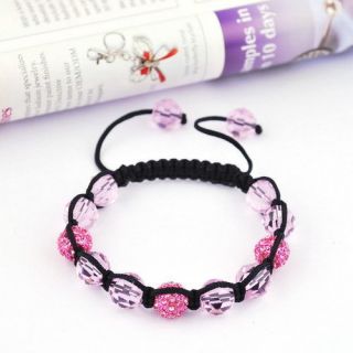 Friendship Bracelet Braid Chain Pink Crystal Disco Rhinestone Ball