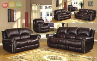 San Diego Traditional Brown Leather Reclining Sofa & Love Seat Living